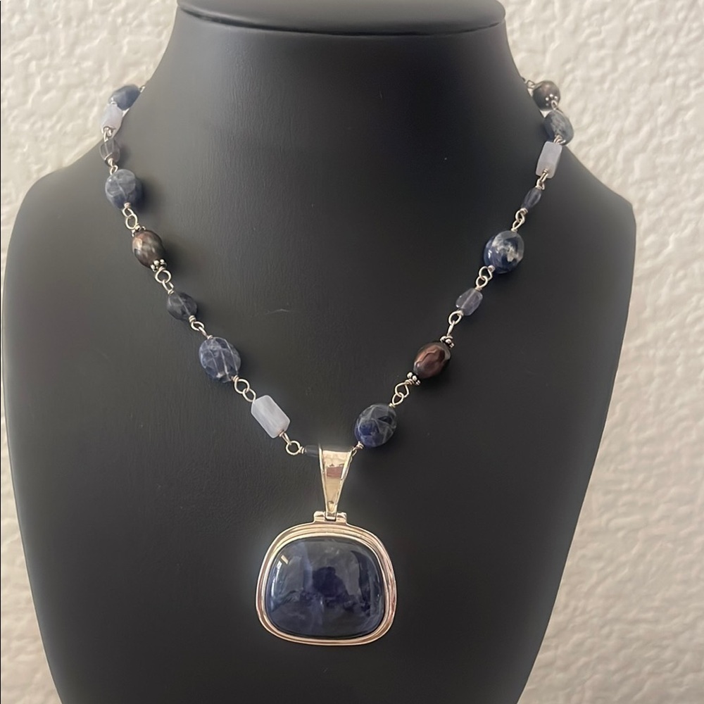 Silpada Sterling Silver Sodalite Beaded Pendant Necklace 16”